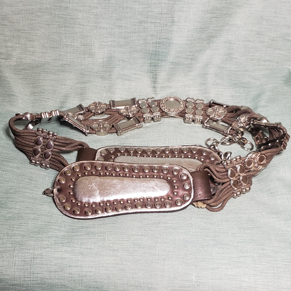 Brown and Silver Gypsy Bohemian Belt, Vintage Chain Belt, Moroccan Style Belt